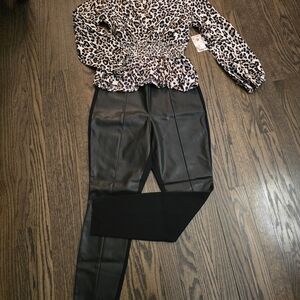 Bar III Leopard Print Top and Black Skinny Pants